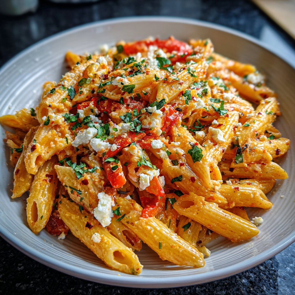 Penne mit Paprika und Feta