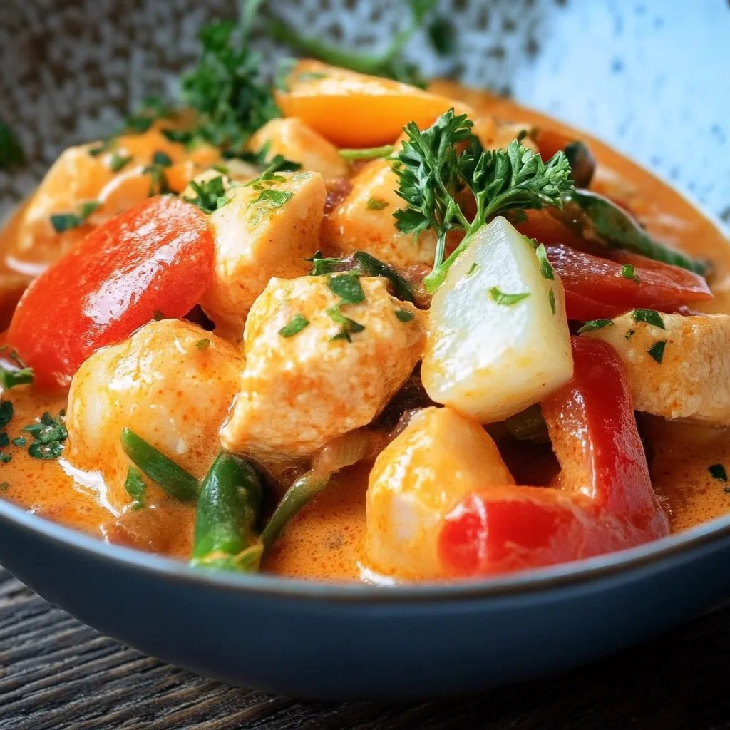 Paprika-Sahne-Hähnchen mit Reis