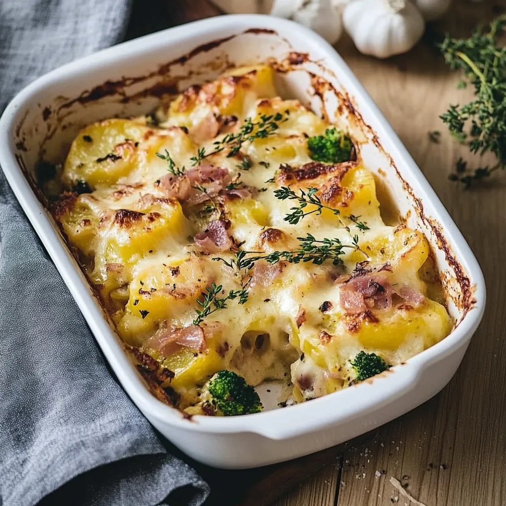 Brokkoli-Kartoffel-Gratin mit Schinken