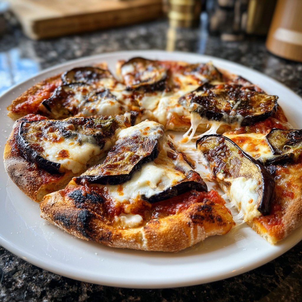 Pizza mit Aubergine und Mozzarella