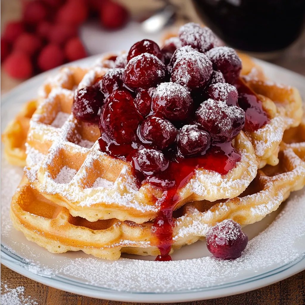 Waffeln mit heißen Kirschen