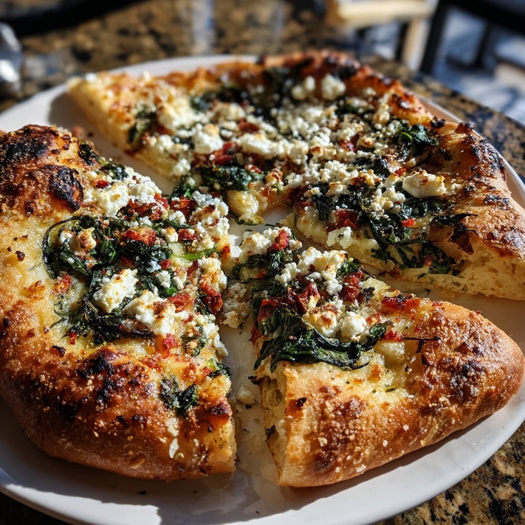 Pizza mit Spinat und Feta