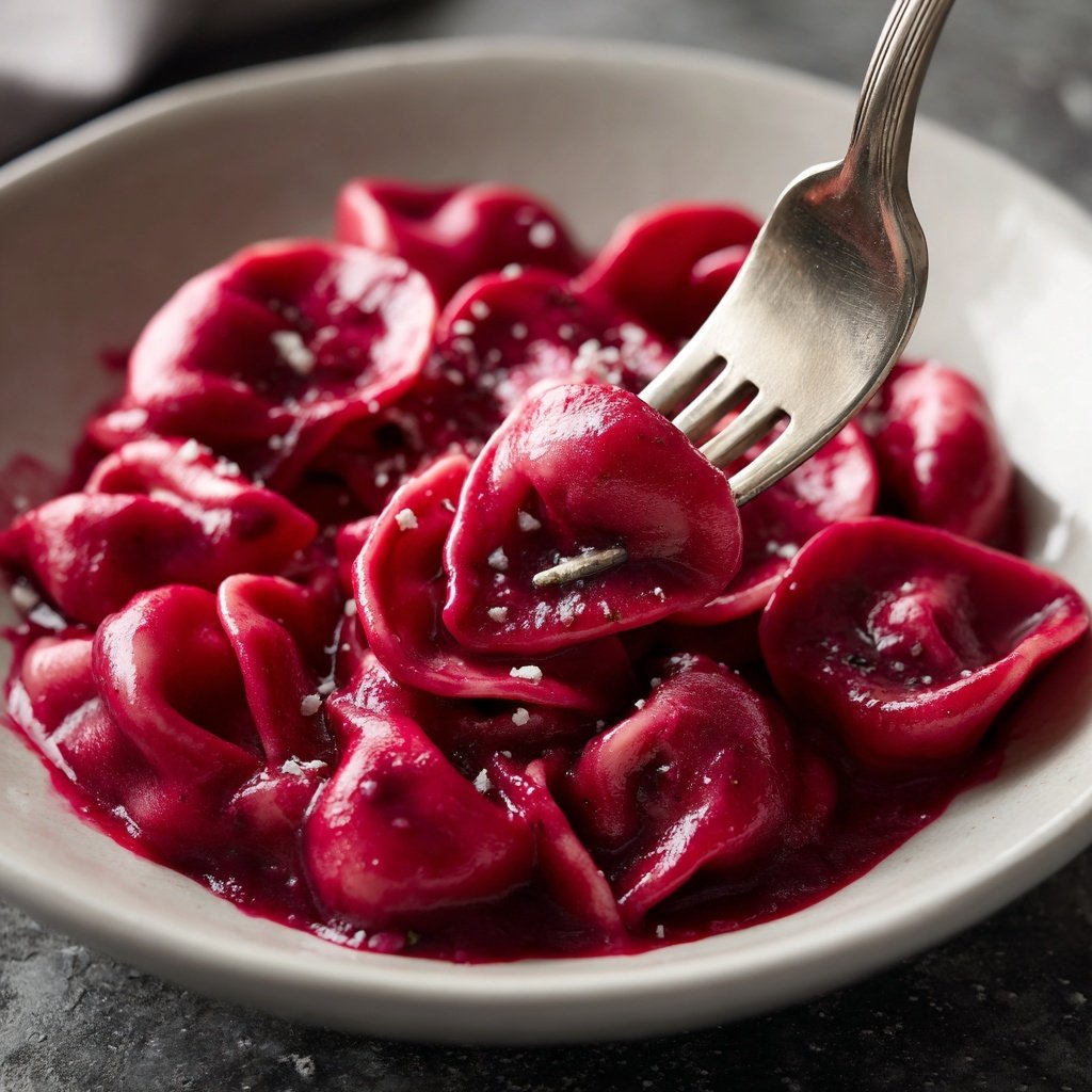 Herzförmige Pasta mit Rote-Bete-Sauce