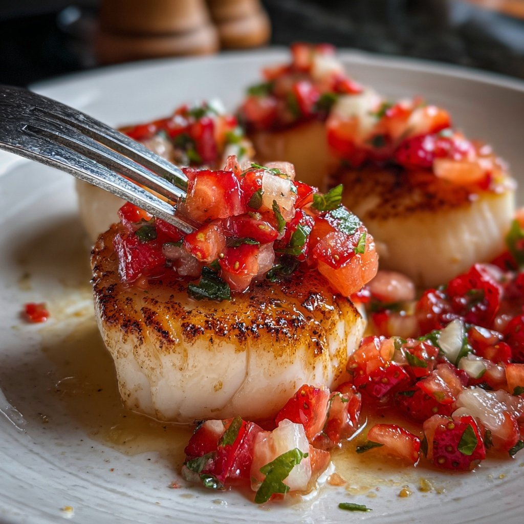 Jakobsmuscheln mit Erdbeersalsa